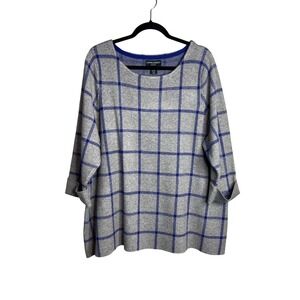 Cynthia Rowley ‎ Boxy Sweater Top Plus Size 2X Gray Blue 3/4 Sleeve Knit NEW